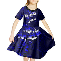 Fiji Masi Kid Short Sleeve Dress Fijian Hibiscus Navy Blue Gold Version LT01 - Polynesian Pride