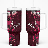Fiji Masi Tumbler With Handle Fijian Hibiscus Tapa Pink Version
