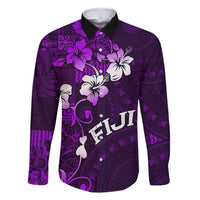 Fiji Masi Family Matching Summer Maxi Dress and Hawaiian Shirt Fijian Hibiscus Tapa Purple Version LT01 Dad's Shirt - Long Sleeve Purple - Polynesian Pride