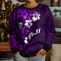 Fiji Masi Kid Ugly Christmas Sweater Fijian Hibiscus Tapa Purple Version LT01 - Polynesian Pride