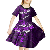 Fiji Masi Kid Short Sleeve Dress Fijian Hibiscus Tapa Purple Version LT01 - Polynesian Pride