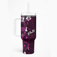 Fiji Masi Tumbler With Handle Fijian Hibiscus Tapa Purple Version LT01 - Polynesian Pride