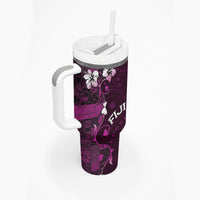 Fiji Masi Tumbler With Handle Fijian Hibiscus Tapa Purple Version LT01 - Polynesian Pride