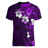 Fiji Masi Women V Neck T Shirt Fijian Hibiscus Tapa Purple Version LT01 - Polynesian Pride