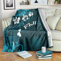 Fiji Masi Blanket Fijian Hibiscus Tapa Sky Blue Version LT01 - Polynesian Pride