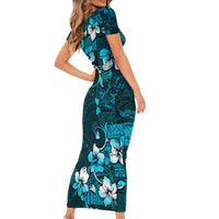 Fiji Masi Family Matching Short Sleeve Bodycon Dress and Hawaiian Shirt Fijian Hibiscus Tapa Sky Blue Version LT01 - Polynesian Pride