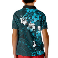 Fiji Masi Kid Polo Shirt Fijian Hibiscus Tapa Sky Blue Version LT01 - Polynesian Pride