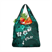 Fiji Masi Grocery Bag Fijian Hibiscus Tapa Turquoise Version