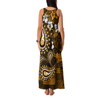 Fiji Masi Paisley With Hibiscus Tapa Family Matching Tank Maxi Dress and Hawaiian Shirt Gold Version LT01 - Polynesian Pride