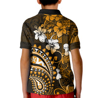 Fiji Masi Paisley With Hibiscus Tapa Kid Polo Shirt Gold Version LT01 - Polynesian Pride