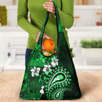 Fiji Masi Paisley With Hibiscus Tapa Grocery Bag Green Version