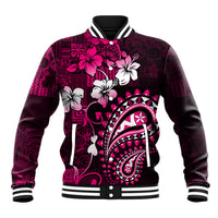 Fiji Masi Paisley With Hibiscus Tapa Baseball Jacket Pink Version LT01 Unisex Pink - Polynesian Pride