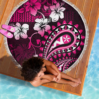 Fiji Masi Paisley With Hibiscus Tapa Beach Blanket Pink Version LT01 - Polynesian Pride