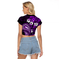 Fiji Masi Paisley Raglan Cropped T Shirt Fijian Hibiscus Tapa Purple Version LT01 - Polynesian Pride