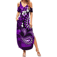 Fiji Masi Paisley Summer Maxi Dress Fijian Hibiscus Tapa Purple Version LT01 Women Purple - Polynesian Pride