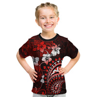 Fiji Masi Paisley Kid T Shirt Fijian Hibiscus Tapa Red Version LT01 Red - Polynesian Pride