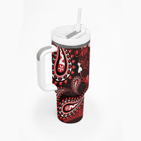 Fiji Masi Paisley Tumbler With Handle Fijian Hibiscus Tapa Red Version