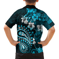 Fiji Masi Paisley Family Matching Short Sleeve Bodycon Dress and Hawaiian Shirt Fijian Hibiscus Tapa Sky Blue Version LT01 - Polynesian Pride