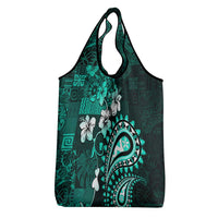 Fiji Masi Paisley Grocery Bag Fijian Hibiscus Tapa Turquoise Version