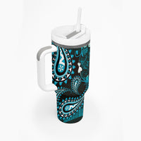 Fiji Masi Paisley Tumbler With Handle Fijian Hibiscus Tapa Turquoise Version