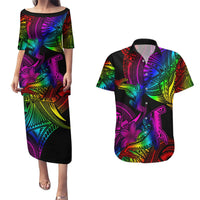 LGBT History Month Couples Matching Puletasi and Hawaiian Shirt Polynesian Hammerhead Shark LT01 Rainbow - Polynesian Pride