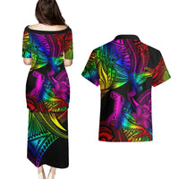 LGBT History Month Couples Matching Puletasi and Hawaiian Shirt Polynesian Hammerhead Shark LT01 - Polynesian Pride