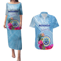 Micronesia Culture Day Couples Matching Puletasi and Hawaiian Shirt Tribal Pattern Tropical Style LT01 Blue - Polynesian Pride
