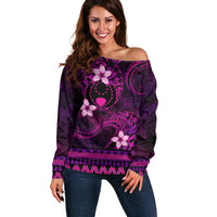 FSM Pohnpei State Off Shoulder Sweater Tribal Pattern Pink Version LT01 Women Pink - Polynesian Pride
