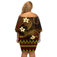 FSM Chuuk State Off Shoulder Short Dress Tribal Pattern Gold Version LT01 - Polynesian Pride