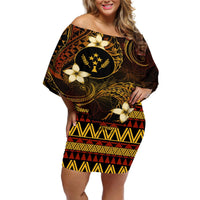 FSM Kosrae State Off Shoulder Short Dress Tribal Pattern Gold Version LT01 Women Gold - Polynesian Pride
