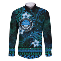 FSM Culture Day Family Matching Off Shoulder Long Sleeve Dress and Hawaiian Shirt Tribal Pattern Ocean Version LT01 Dad's Shirt - Long Sleeve Blue - Polynesian Pride