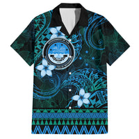 FSM Culture Day Family Matching Off Shoulder Maxi Dress and Hawaiian Shirt Tribal Pattern Ocean Version LT01 Dad's Shirt - Short Sleeve Blue - Polynesian Pride