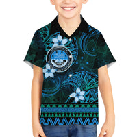 FSM Culture Day Family Matching Off Shoulder Maxi Dress and Hawaiian Shirt Tribal Pattern Ocean Version LT01 Son's Shirt Blue - Polynesian Pride
