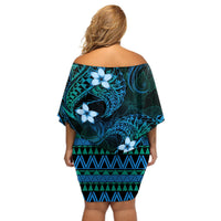 FSM Kosrae State Off Shoulder Short Dress Tribal Pattern Ocean Version LT01 - Polynesian Pride