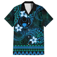 FSM Pohnpei State Family Matching Off Shoulder Short Dress and Hawaiian Shirt Tribal Pattern Ocean Version LT01 Dad's Shirt - Short Sleeve Blue - Polynesian Pride