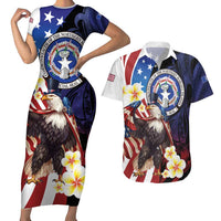 Personalized Northern Mariana Islands 4th of July Couples Matching Short Sleeve Bodycon Dress and Hawaiian Shirt Plumeria USA Eagle LT01 Multicolor - Polynesian Pride