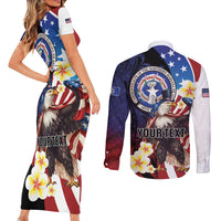 Personalized Northern Mariana Islands 4th of July Couples Matching Short Sleeve Bodycon Dress and Long Sleeve Button Shirt Plumeria USA Eagle LT01 - Polynesian Pride