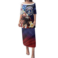 Personalized Northern Mariana Islands 4th of July Family Matching Puletasi and Hawaiian Shirt Plumeria USA Eagle LT01 Mom's Dress Multicolor - Polynesian Pride