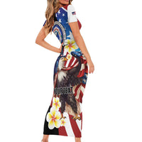 Personalized Northern Mariana Islands 4th of July Family Matching Short Sleeve Bodycon Dress and Hawaiian Shirt Plumeria USA Eagle LT01 - Polynesian Pride
