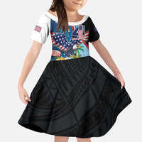 Personalized Guam Fourth of July Family Matching Long Sleeve Bodycon Dress and Hawaiian Shirt Tropical Flowers LT01 Daughter's Dress Multicolor - Polynesian Pride