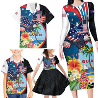 Personalized Guam Fourth of July Family Matching Long Sleeve Bodycon Dress and Hawaiian Shirt Tropical Flowers LT01 - Polynesian Pride
