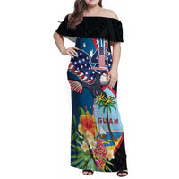 Personalized Guam Fourth of July Family Matching Off Shoulder Maxi Dress and Hawaiian Shirt Tropical Flowers LT01 Mom's Dress Multicolor - Polynesian Pride