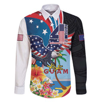 Personalized Guam Fourth of July Family Matching Tank Maxi Dress and Hawaiian Shirt Tropical Flowers LT01 Dad's Shirt - Long Sleeve Multicolor - Polynesian Pride