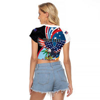 Personalized Guam Fourth of July Raglan Cropped T Shirt Tropical Flowers