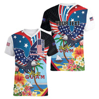 Personalized Guam Fourth of July Women V-Neck T-Shirt Tropical Flowers