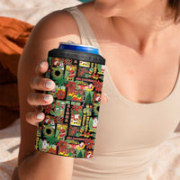 Hawaiian Santa Christmas Pattern 4 in 1 Can Cooler Tumbler Black Version - Polynesian Pride