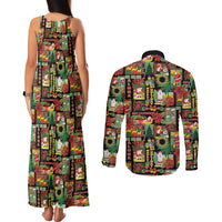 Hawaiian Santa Christmas Pattern Couples Matching Tank Maxi Dress and Long Sleeve Button Shirt Black Version LT01 - Polynesian Pride