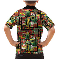 Hawaiian Santa Christmas Pattern Family Matching Mermaid Dress and Hawaiian Shirt Black Version - Polynesian Pride