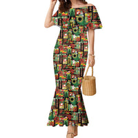 Hawaiian Santa Christmas Pattern Family Matching Mermaid Dress and Hawaiian Shirt Black Version - Polynesian Pride