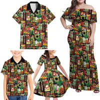 Hawaiian Santa Christmas Pattern Family Matching Off Shoulder Maxi Dress and Hawaiian Shirt Black Version LT01 - Polynesian Pride